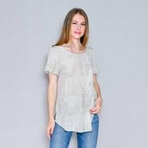 Eileen Fisher Metaphor Silk Blouse Printed Neutrals Relaxed Fit Gray Women XS